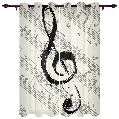Music Notes Sheet Vintage Window Curtains for Bedroom Home