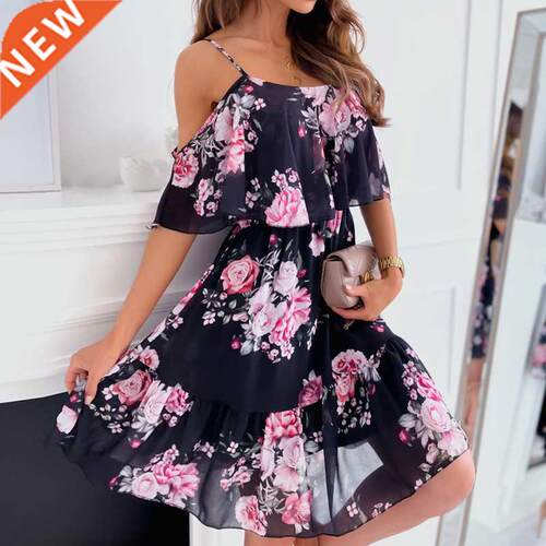 2022 Summer Womn Sexy Spghetti Strp Off Shoulder Florl P