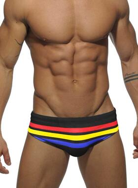Sexy Men's Swimwear Bikini Pad Rainbow Striped Swimming Surf