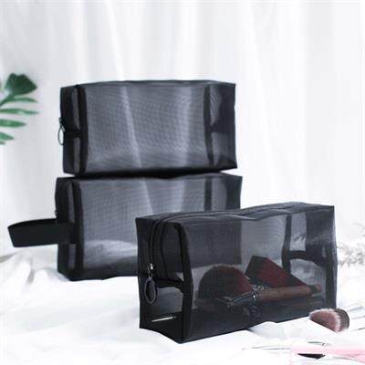 1Pcs Women Girl Mesh Cosmetic Bag Black Makeup Storage Bags