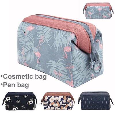 Polyester Zipper Makeup Brush Bag Flower/Flamingo/Leaf