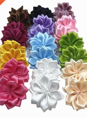 12Pcs 35mm Satin Ribbon Flowers with Multilayers Fabric
