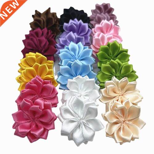 12Pcs 35mm Satin Ribbon Flowers with Multilayers Fabric