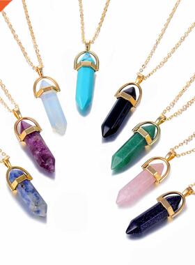 Fashion Opal Stone Hexagonal Column Quartz Necklaces for Wom