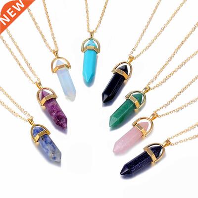 Fashion Opal Stone Hexagonal Column Quartz Necklaces for Wom