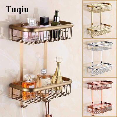 Bathroom Corner Shelf Soap Hol Dual Tier Brass Gold/Chro
