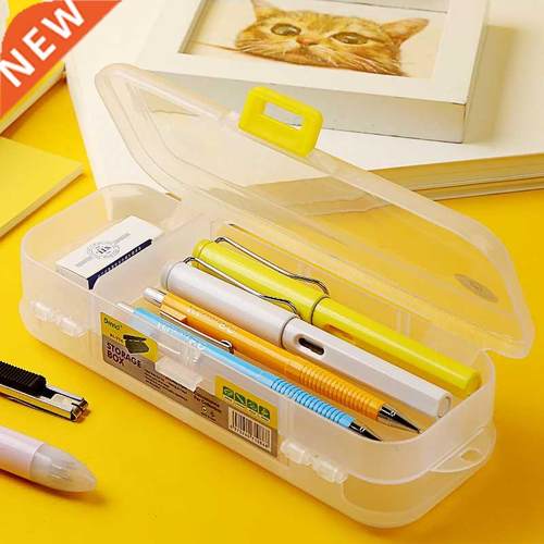 NEW Transparent Pencil Case 2 Layer Pen Box Pencilcase Stati