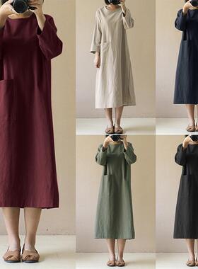 45XL plus-size cotton and linen midlength dress for ladies