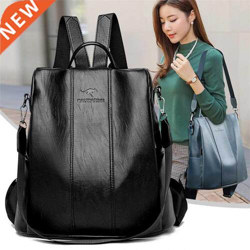 Anti-theft leather backpack women vintage shoulder bag ladie