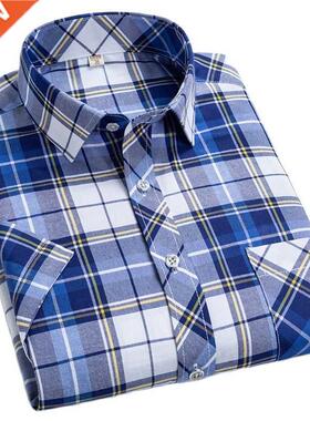 Checkered shirts for men Summer short sleeved leisure slim f