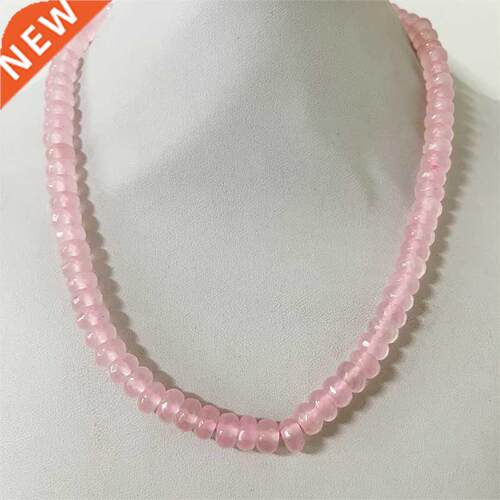 5*8MM Fceted Pink Qurtz Necklce Vintge Nturl Stone Jew