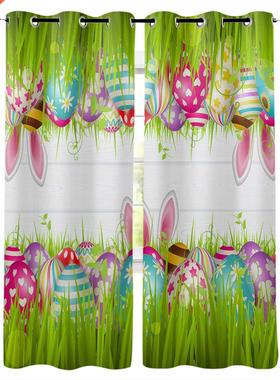 Easter Eggs Rabbit Ears Grass Window Curtains Home Decor