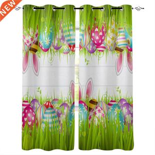 Easter Eggs Rabbit Ears Grass Window Curtains Home Decor