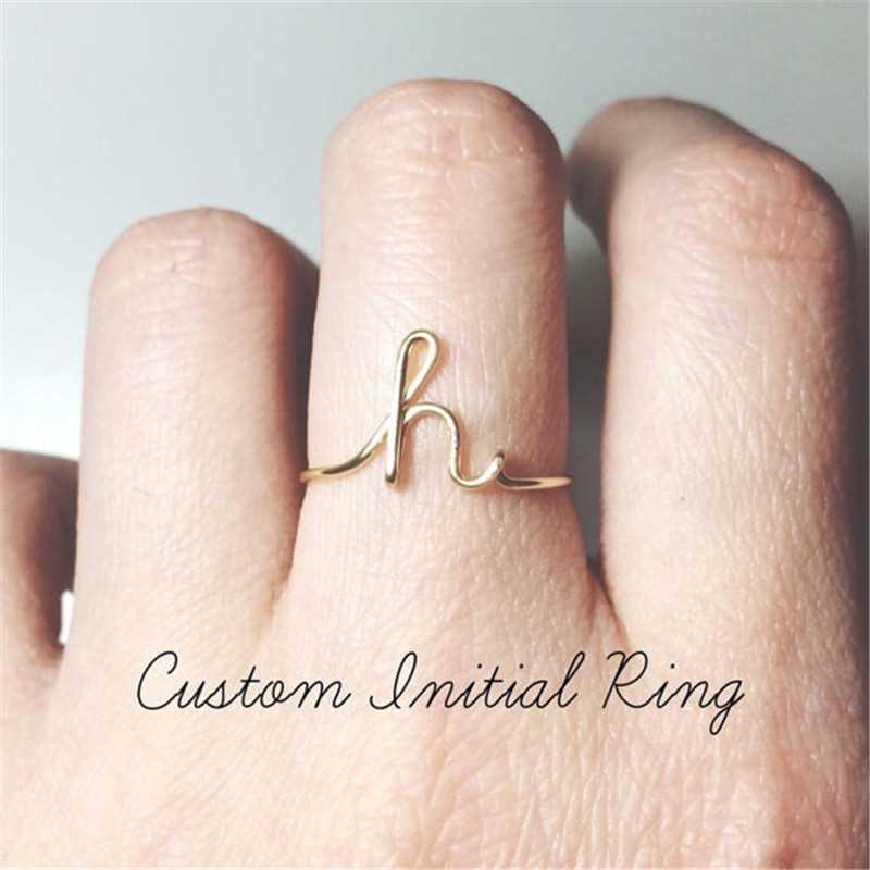 Unisex Gold Silver Color A-Z 26 Letters Initial Name Rings f