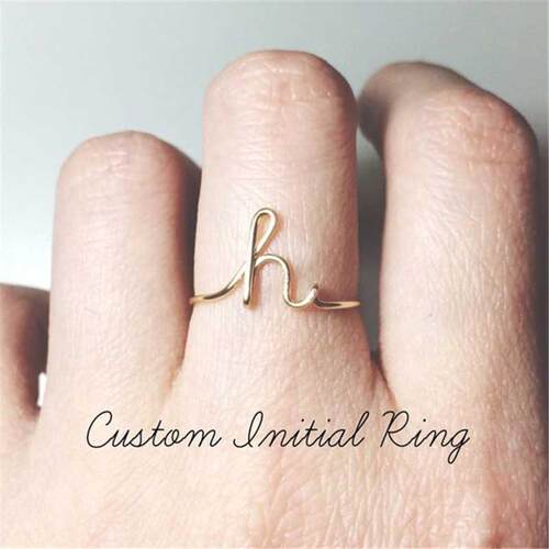 Unisex Gold Silver Color A-Z 26 Letters Initial Name Rings f