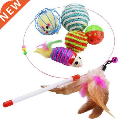 10Pcs Pet Cat toy Set Feather Teaser Wand Catnip Toys Ball