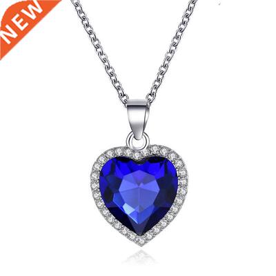 2021 New Simple Titanic Heart of Ocean Necklace Blue Crystal
