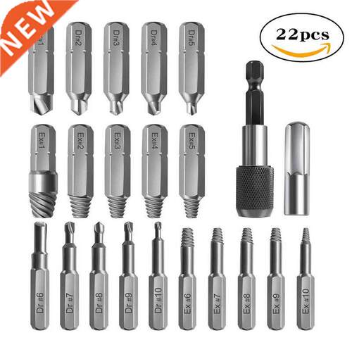 22Pcs Damaged Screw Extractor Drill Bit Set Stripped Screw E