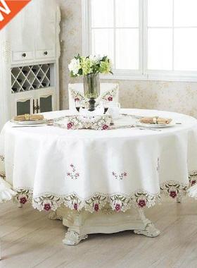 Rose Round Tablecloth Beige Embroidered Tablecloths