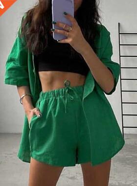 Suer Casual Tracksuit Woen's Shorts Suits Green Streetwea