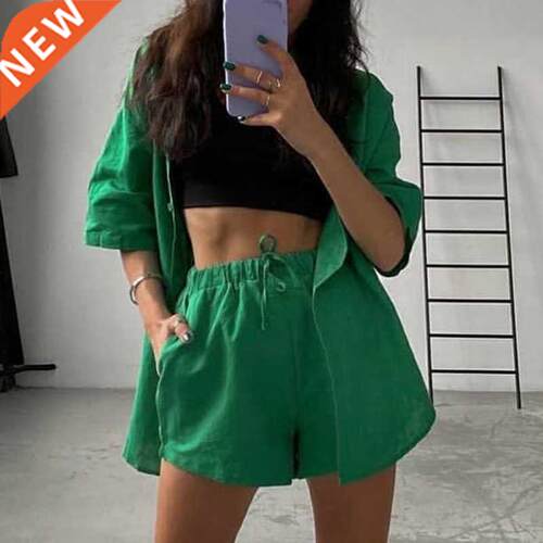 Suer Casual Tracksuit Woen's Shorts Suits Green Streetwea