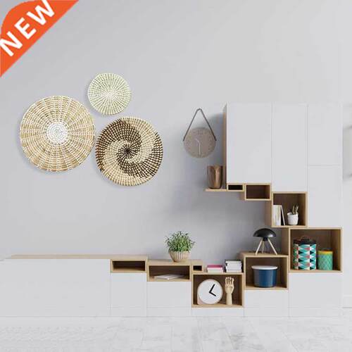 Set Of 3 Wall Decor Wicker Baskets Natural Woven Seagrass