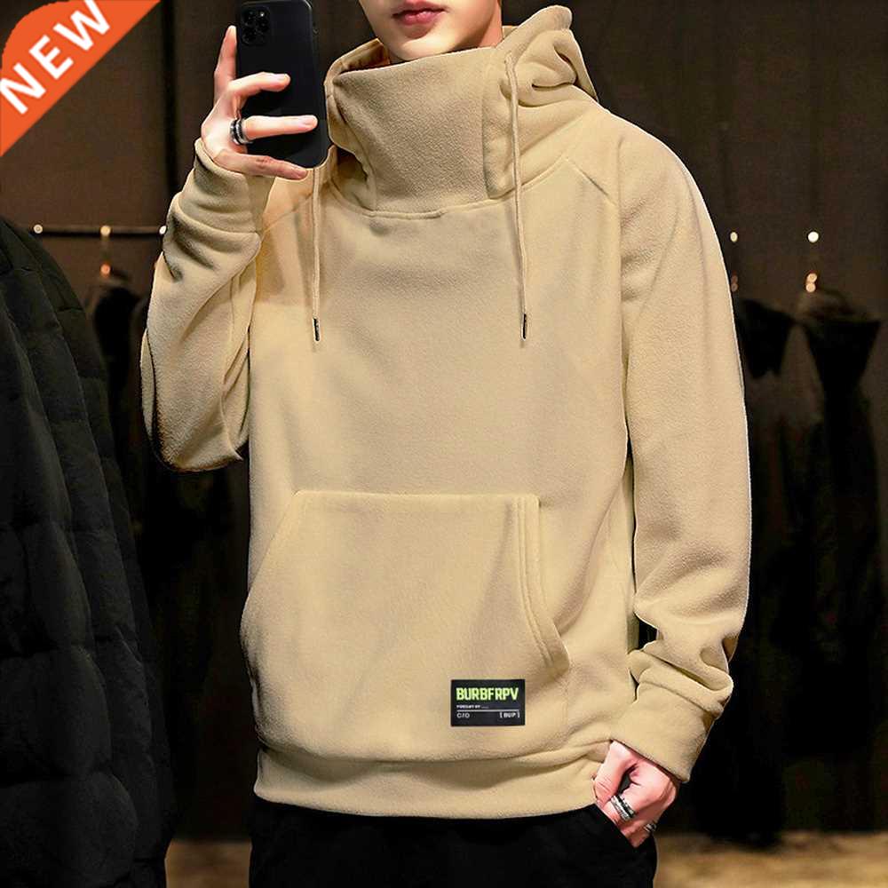 Thick Fleece Hoodies Men Autumn Winter High Neck Hooded Hood