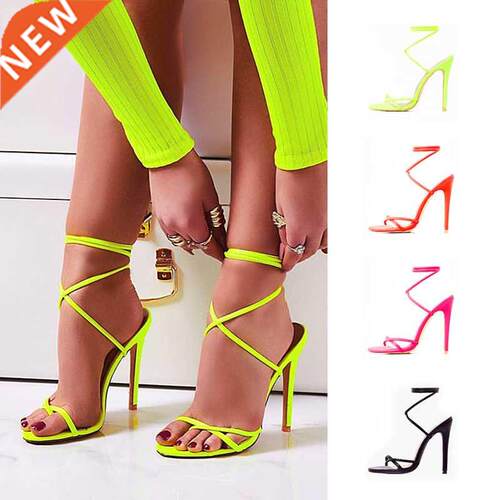 European Summer Sandals Candy Color Point Toe Lace Ankle Str