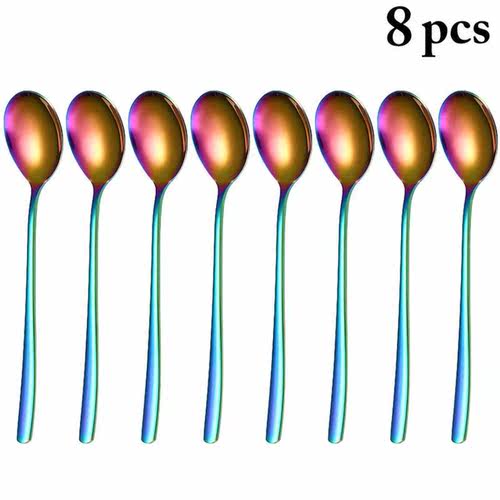 8pcs Dinnerware Set Stainless Steel Tableware Set Long Handl