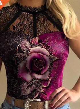 Top T Shirt Women T Shirts O-Neck Floral for Tops Casual