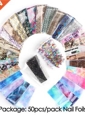 50pcs Butterfly Lace Flower Pattern Nail Foil Set Full Wrap