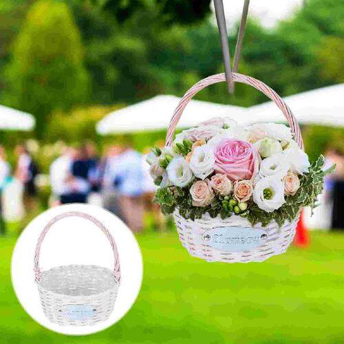 Basket Flower Handle Girl Wedding Woven Baskets Wicker