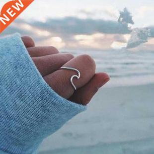 Simple Sea Wave Couple Rings Ocean Surf Alloy Ring Silver Co