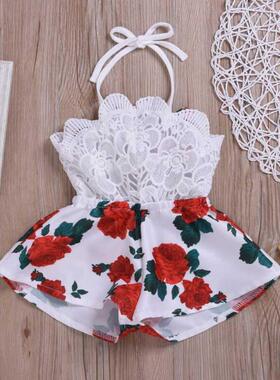Newborn Baby Girl Clothes Sleeveless Lace Flower Print Strap