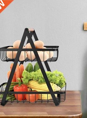 2-Tier Metal Fruit Basket Portable Kitchen Storage Counterto