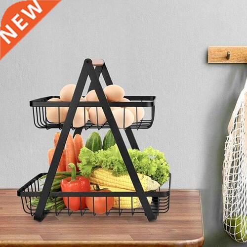 2-Tier Metal Fruit Basket Portable Kitchen Storage Counterto