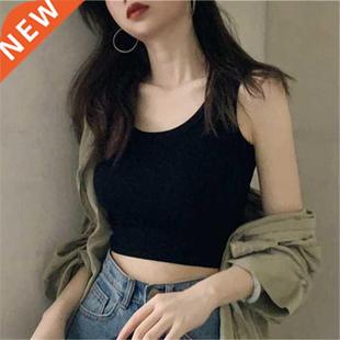 White Knitted Round Neck Women T-shirt Sexy Sleeveless Camis