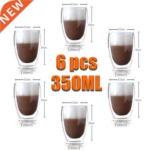 350ML Double Wall Glass Cup Transparent Handmade Heat Resist