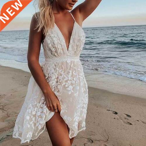 2022 Brand New Women Party Lace Flower Backless Mini Dress S