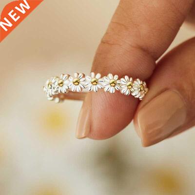 Vintage Daisy Rings For Women Cute Flower Ring Adjustable Op
