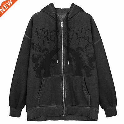 Women Hip-Hop Set Hoodie Jacket Dark Angel Print Harajuku Ja