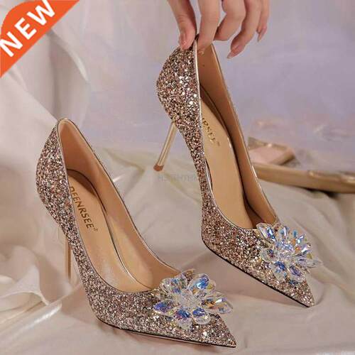 2021 Newest Cinderella Shoes Rhinestone High Heels Women Pu