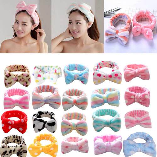 Korean Fashion Dot Printed Plush Bow Headbands Wash Face sof
