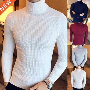 Twist Neck Men Winter Solid Casual Long Turtle Color Sleeve