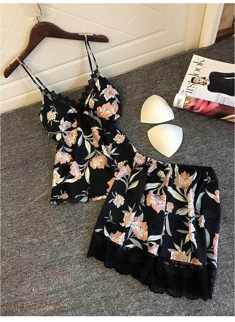 Sexy lingerie sexy women's printed split suspender pajamas