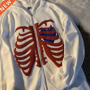 Y2K Harajuku Korean Style Loose Skeleton Zip Up Hoodie Goth