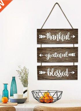 Hanging Wall Decor Wooden Sign Thankful Grateful Blessed