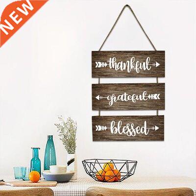 Hanging Wall Decor Wooden Sign Thankful Grateful Blessed