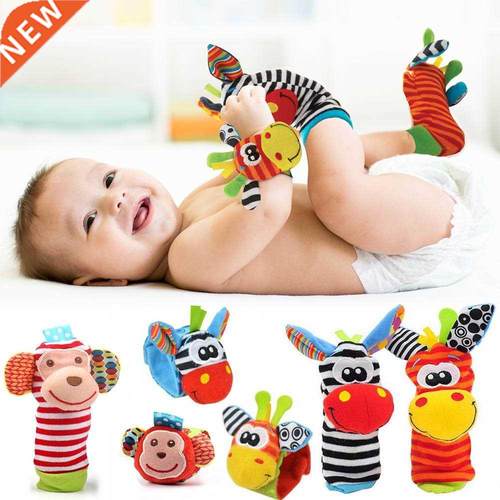 Cartoon Plush Socks Wrist Strap Rattles Baby Toys 0-12 Month