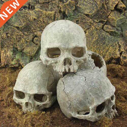 Resin Easter Island Head Bone Skull Statue for Lizards Terra
